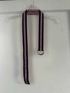 Old Navy Pink and Black Striped Web Belt with Silver D-Ring